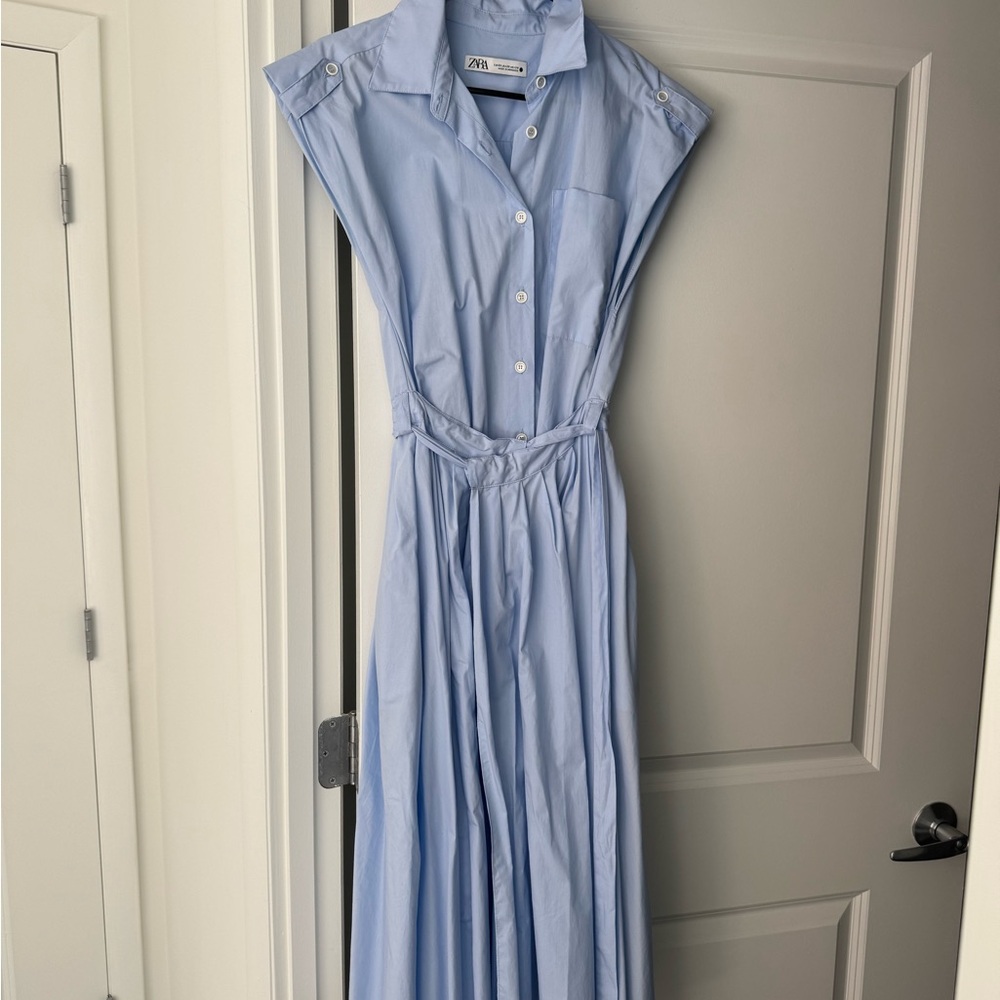 Zara Light Blue Maxi Shirt Dress